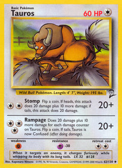 Tauros - Base Set 2 - #62 - Pokemon TCG card