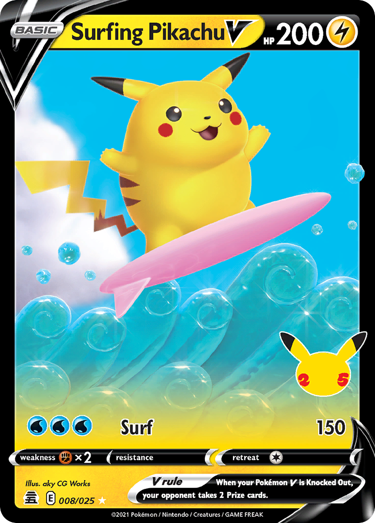 Surfing Pikachu V - Celebrations - #8 - Pokemon TCG card