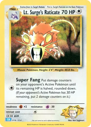 Lt. Surge’s Raticate #016 Lt. Surge’s Raticate - Pokémon TCG Classic - Blastoise - #016 - Pokemon TCG card