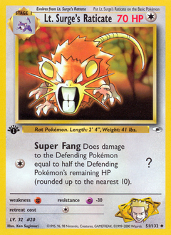 Lt. Surge's Raticate #51 Lt. Surge's Raticate - Gym Heroes - #51 - Pokemon TCG card