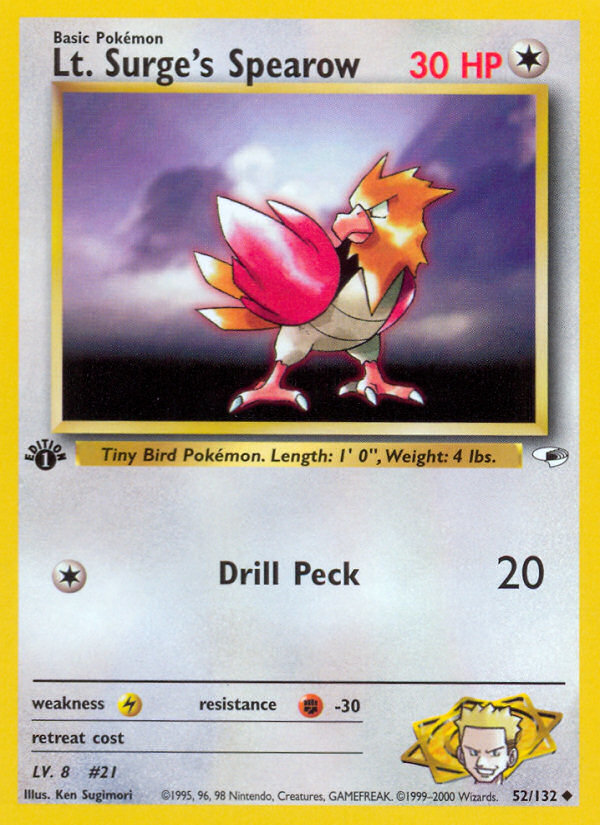Lt. Surge's Spearow - Gym Heroes - #52 - Pokemon TCG card