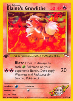Blaine's Growlithe - Gym Heroes - #62 - Pokemon TCG card