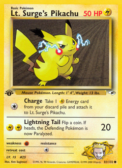 Lt. Surge's Pikachu #81 Lt. Surge's Pikachu - Gym Heroes - #81 - Pokemon TCG card