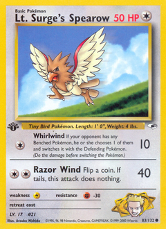 Lt. Surge's Spearow #83 Lt. Surge's Spearow - Gym Heroes - #83 - Pokemon TCG card