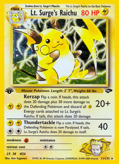 Lt. Surge's Raichu #11 Lt. Surge's Raichu - Gym Challenge - #11 - Pokemon TCG card