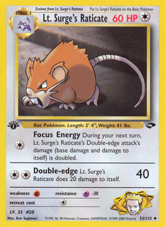 Lt. Surge's Raticate #53 Lt. Surge's Raticate - Gym Challenge - #53 - Pokemon TCG card