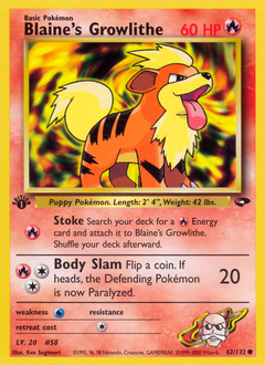Blaine's Growlithe - Gym Challenge - #62 - Pokemon TCG card
