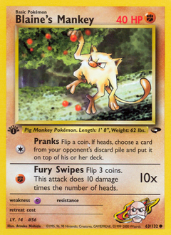 Blaine's Mankey #63 Blaine's Mankey - Gym Challenge - #63 - Pokemon TCG card