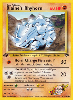 Blaine's Rhyhorn #65 Blaine's Rhyhorn - Gym Challenge - #65 - Pokemon TCG card
