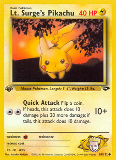 Lt. Surge's Pikachu #84 Lt. Surge's Pikachu - Gym Challenge - #84 - Pokemon TCG card