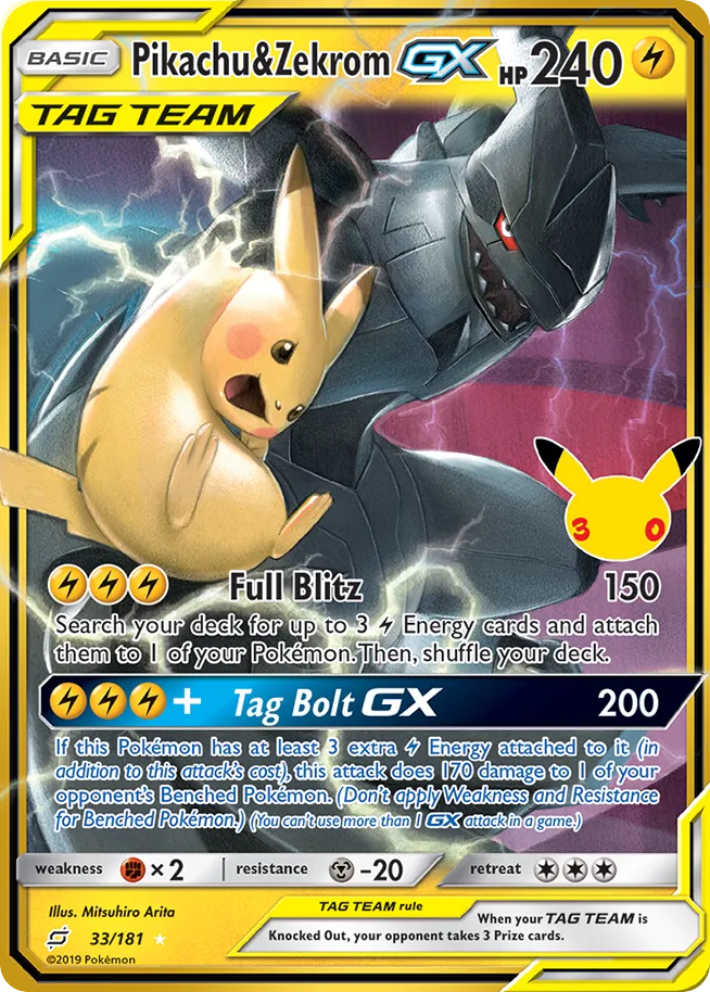 Pikachu & Zekrom-GX - 30th Celebration: Classic Collection - #33 - Pokemon TCG card