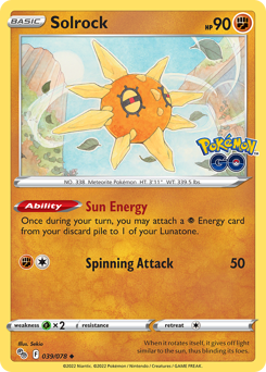 Solrock - Pokémon GO - #39 - Pokemon TCG card