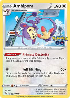 Ambipom - Pokémon GO - #57 - Pokemon TCG card