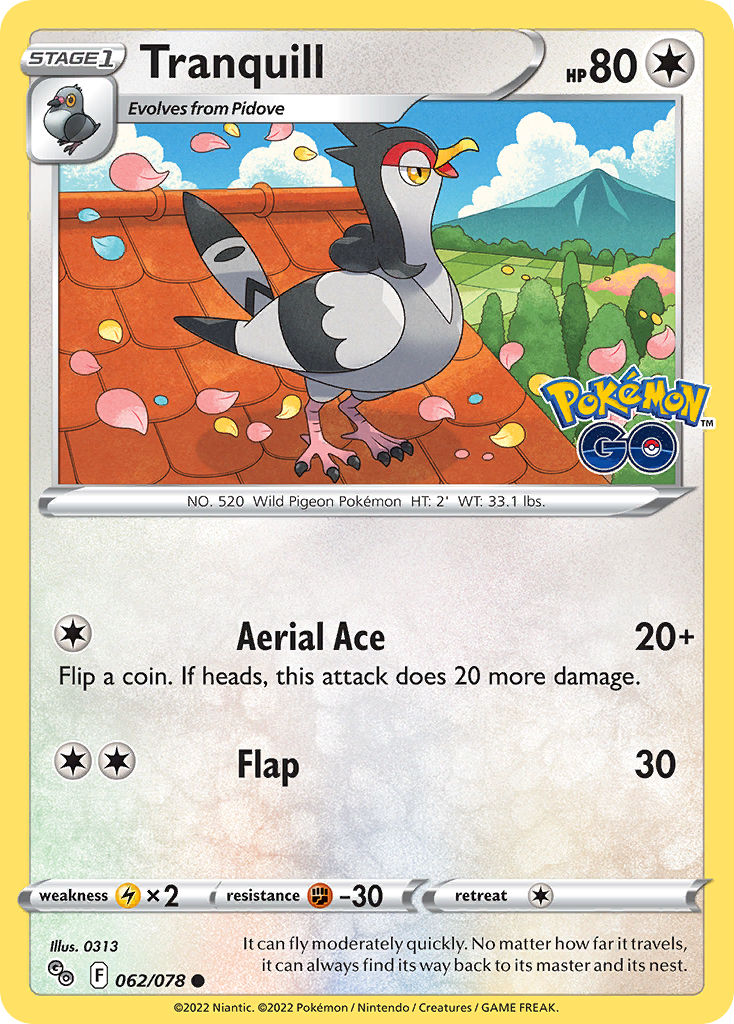 Tranquill - Pokémon GO - #62 - Pokemon TCG card