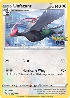 Unfezant #63 Unfezant - Pokémon GO - #63 - Pokemon TCG card