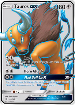 Tauros-GX - Sun & Moon - #144 - Pokemon TCG card