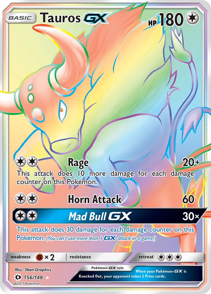 Tauros-GX - Sun & Moon - #156 - Pokemon TCG card