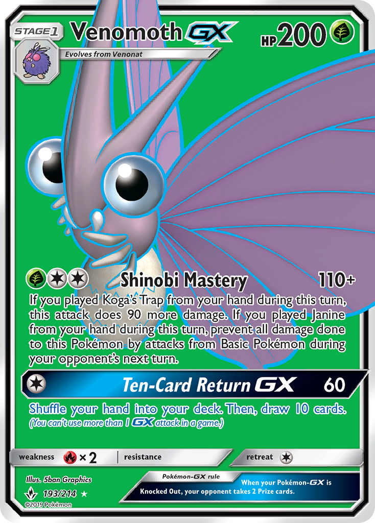 Venomoth-GX - Unbroken Bonds - #193 - Pokemon TCG card