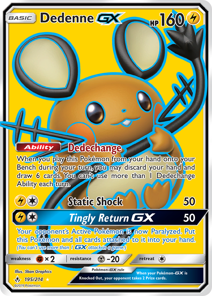 Dedenne-GX - Unbroken Bonds - #195 - Pokemon TCG card