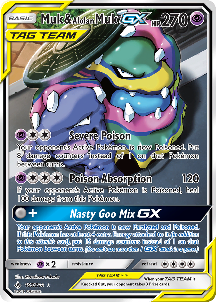 Muk & Alolan Muk-GX - Unbroken Bonds - #197 - Pokemon TCG card