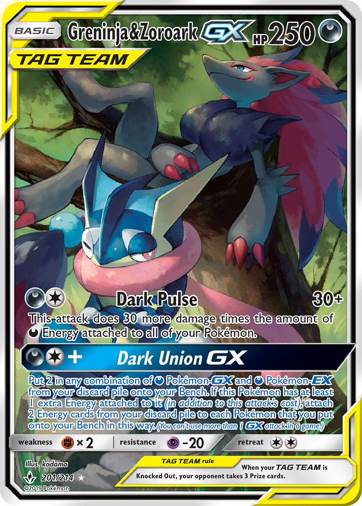 Greninja & Zoroark-GX - Unbroken Bonds - #201 - Pokemon TCG card