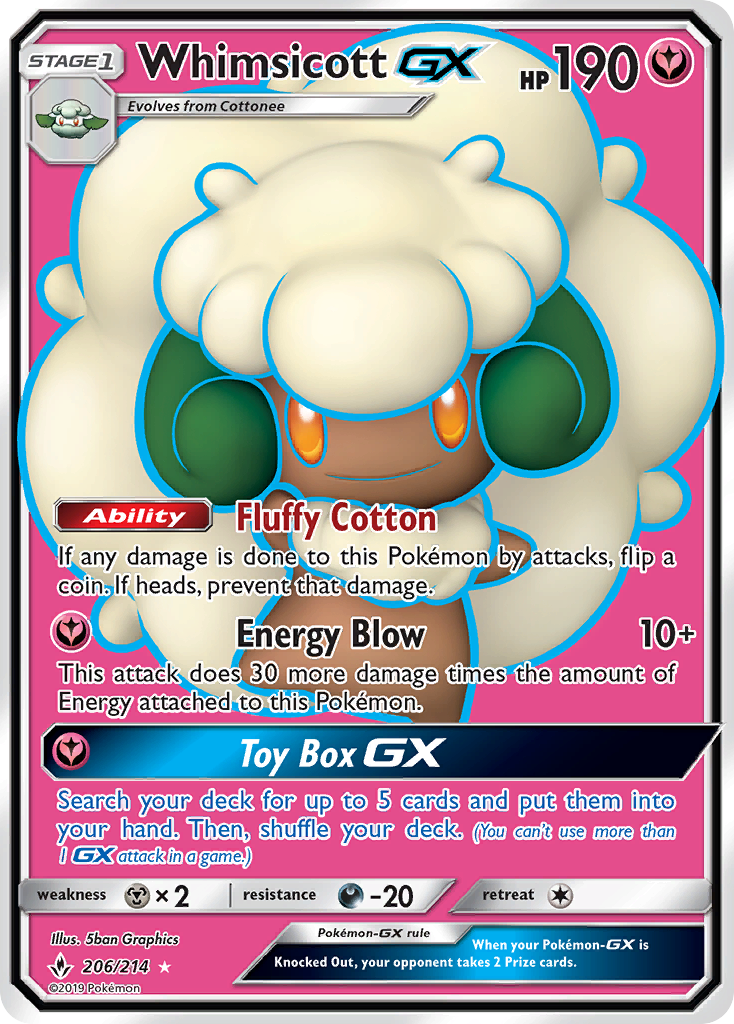Whimsicott-GX - Unbroken Bonds - #206 - Pokemon TCG card