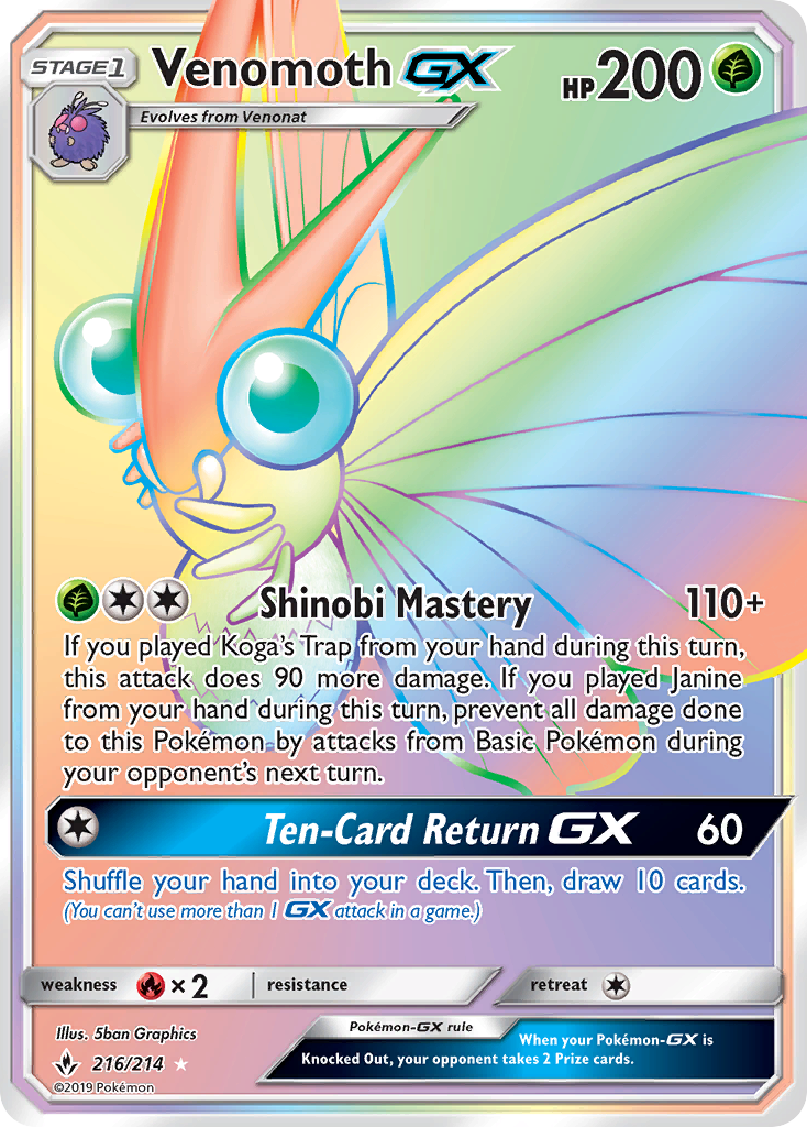 Venomoth-GX - Unbroken Bonds - #216 - Pokemon TCG card