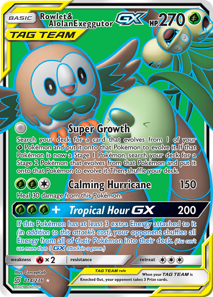 Rowlet & Alolan Exeggutor-GX - Unified Minds - #214 - Pokemon TCG card