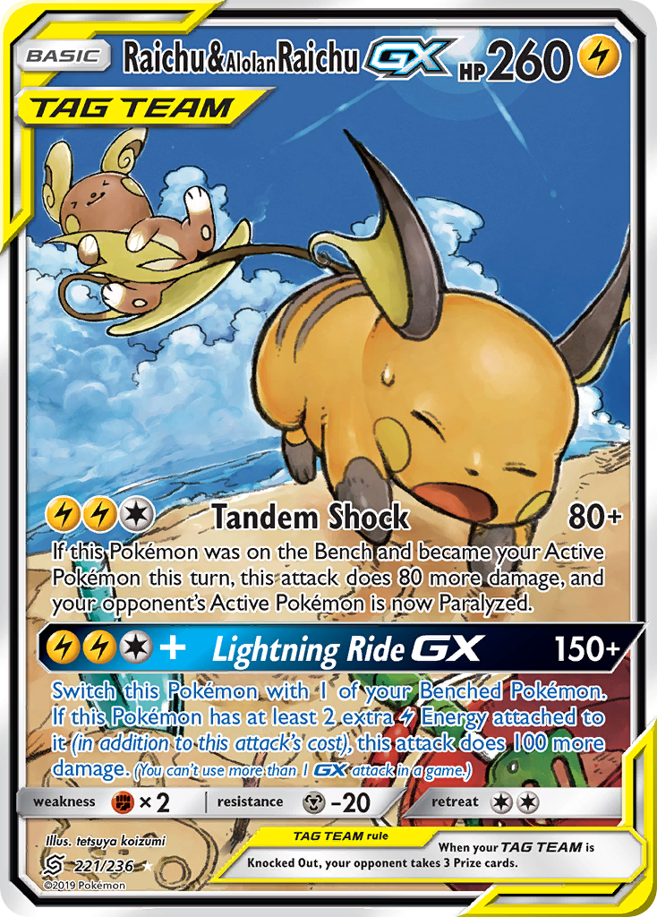 Raichu & Alolan Raichu-GX - Unified Minds - #221 - Pokemon TCG card