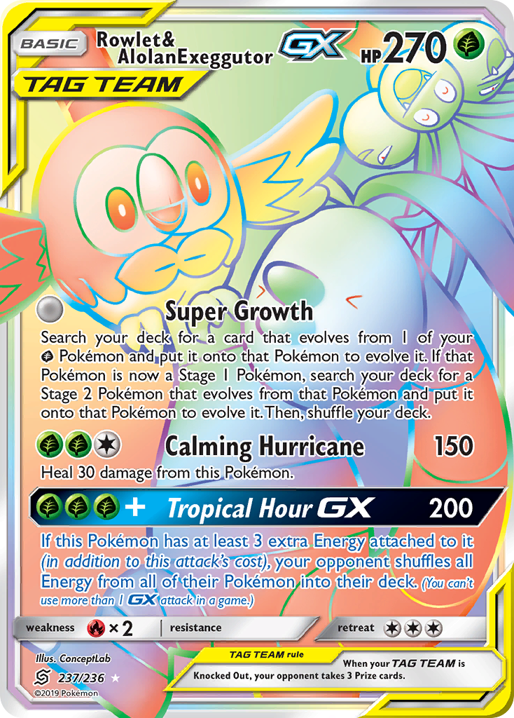 Rowlet & Alolan Exeggutor-GX - Unified Minds - #237 - Pokemon TCG card