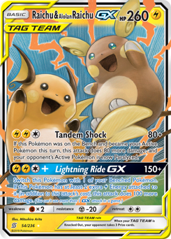 Raichu & Alolan Raichu-GX #54 Raichu & Alolan Raichu-GX - Unified Minds - #54 - Pokemon TCG card