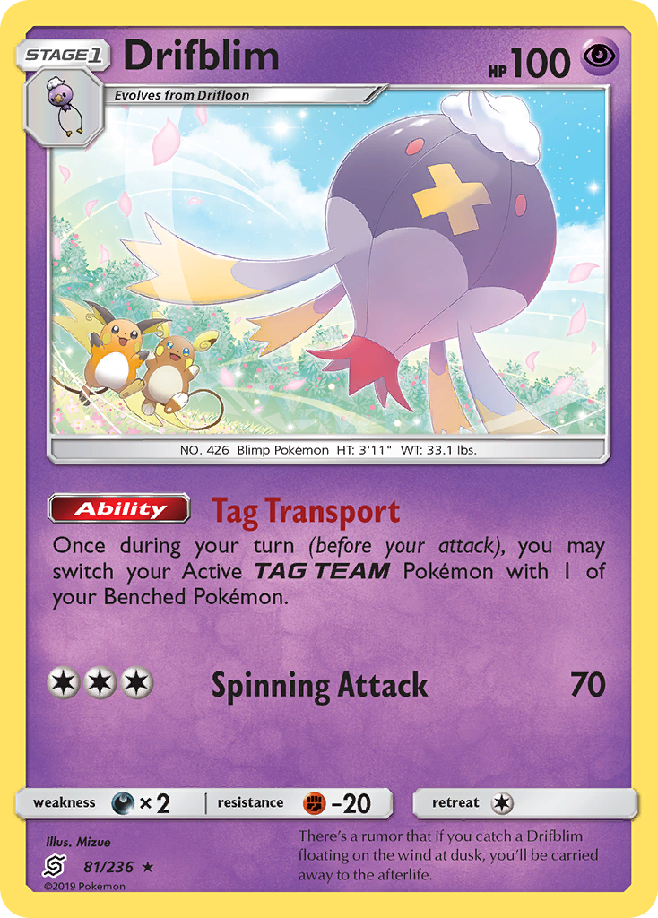 Drifblim - Unified Minds - #81 - Pokemon TCG card