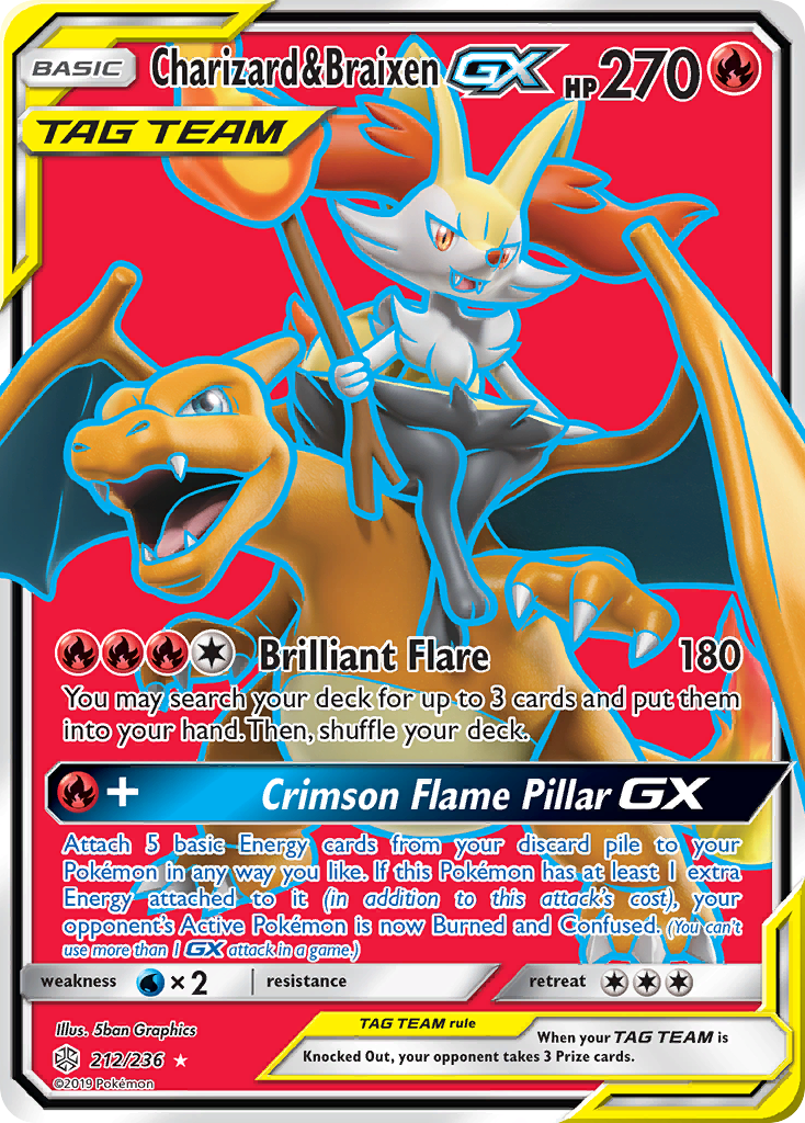 Charizard & Braixen-GX - Cosmic Eclipse - #212 - Pokemon TCG card
