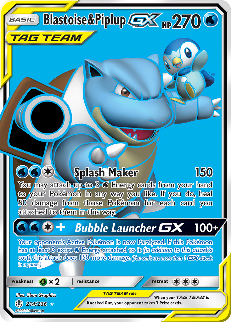 Blastoise & Piplup-GX - Cosmic Eclipse - #214 - Pokemon TCG card