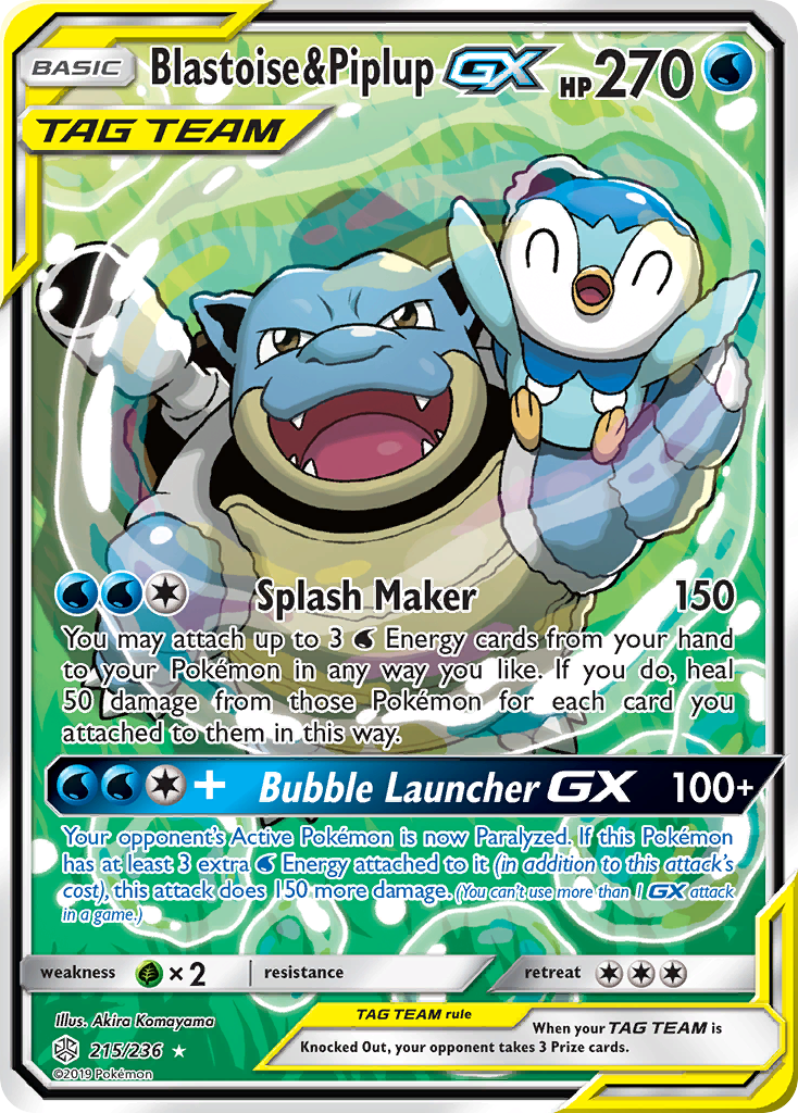 Blastoise & Piplup-GX - Cosmic Eclipse - #215 - Pokemon TCG card