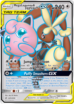 Mega Lopunny & Jigglypuff-GX #225 Mega Lopunny & Jigglypuff-GX - Cosmic Eclipse - #225 - Pokemon TCG card