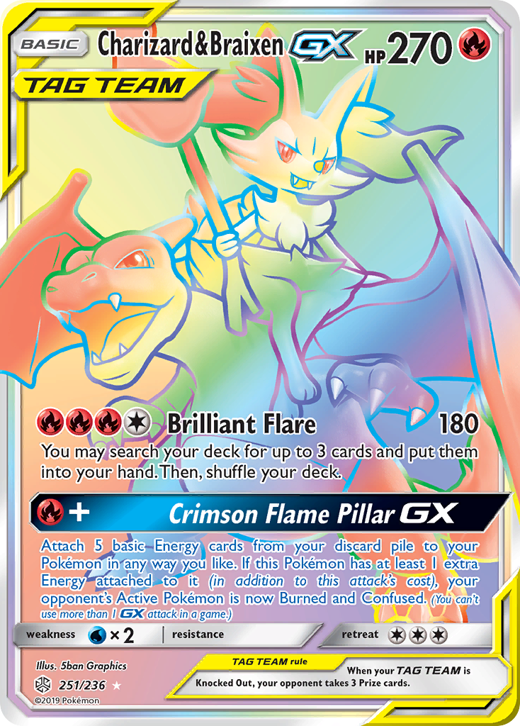Charizard & Braixen-GX - Cosmic Eclipse - #251 - Pokemon TCG card