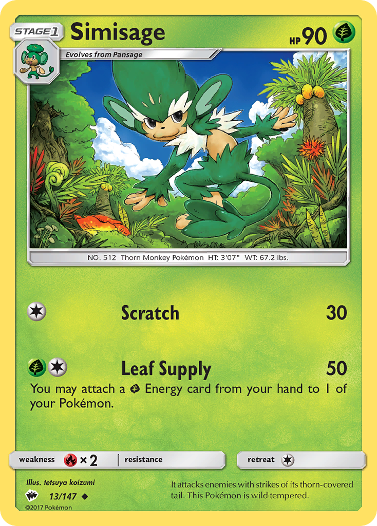 Simisage - Burning Shadows - #13 - Pokemon TCG card