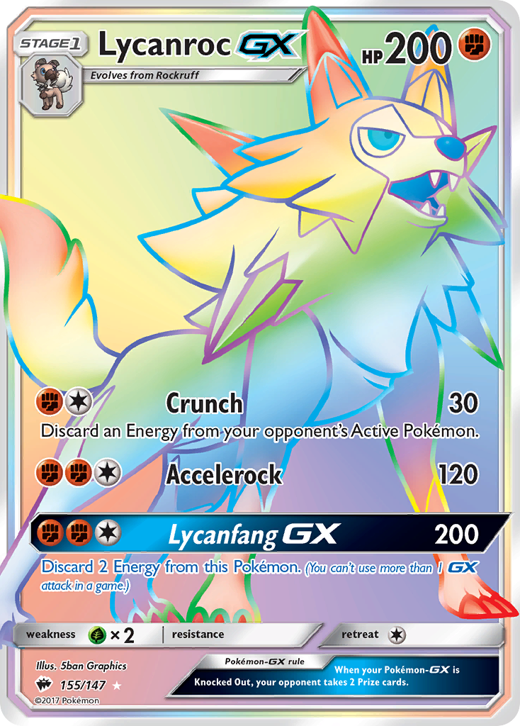 Lycanroc-GX - Burning Shadows - #155 - Pokemon TCG card
