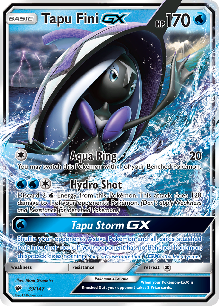 Tapu Fini-GX - Burning Shadows - #39 - Pokemon TCG card