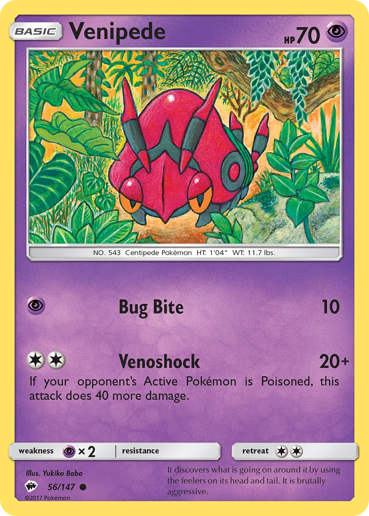 Venipede - Burning Shadows - #56 - Pokemon TCG card
