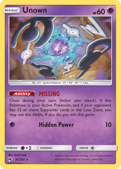Unown #92 Unown - Lost Thunder - #92 - Pokemon TCG card