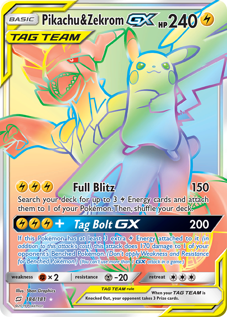 Pikachu & Zekrom-GX - Team Up - #184 - Pokemon TCG card