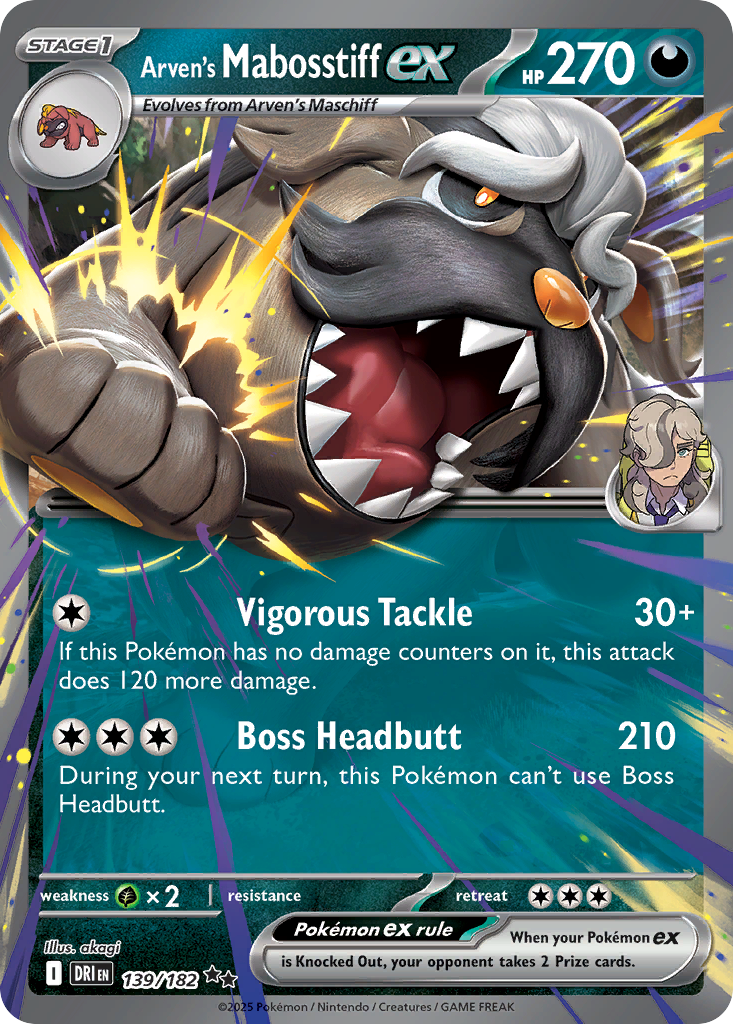 Arven's Mabosstiff ex - Destined Rivals - #139 - Pokemon TCG card