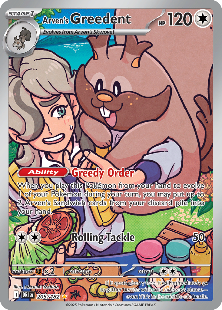 Arven's Greedent - Destined Rivals - #205 - Pokemon TCG card