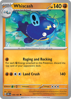 Whiscash - Obsidian Flames - #109 - Pokemon TCG card