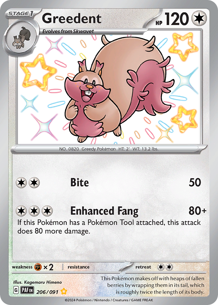 Greedent - Paldean Fates - #206 - Pokemon TCG card