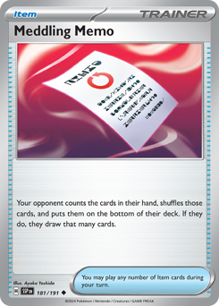 Meddling Memo - Surging Sparks - #181 - Pokemon TCG card