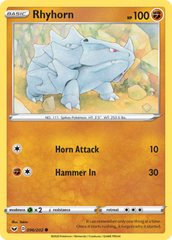 Rhyhorn #96 Rhyhorn - Sword & Shield - #96 - Pokemon TCG card