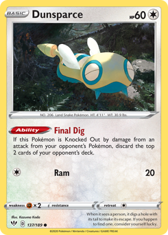 Dunsparce #137 Dunsparce - Darkness Ablaze - #137 - Pokemon TCG card